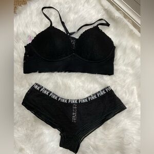 PINK Victoria's Secret Black Lace Bra and Panty Set